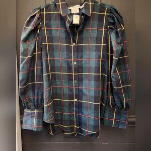 Gretchen Scott Long Sleeve Green Plaid Top